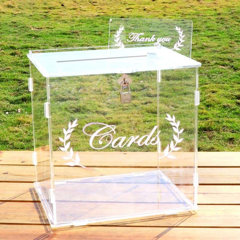 Acrylic Card Box for Wedding Reception Clear Card Box with Lock Gift Card Box Money Box Holder for Reception Anniversity