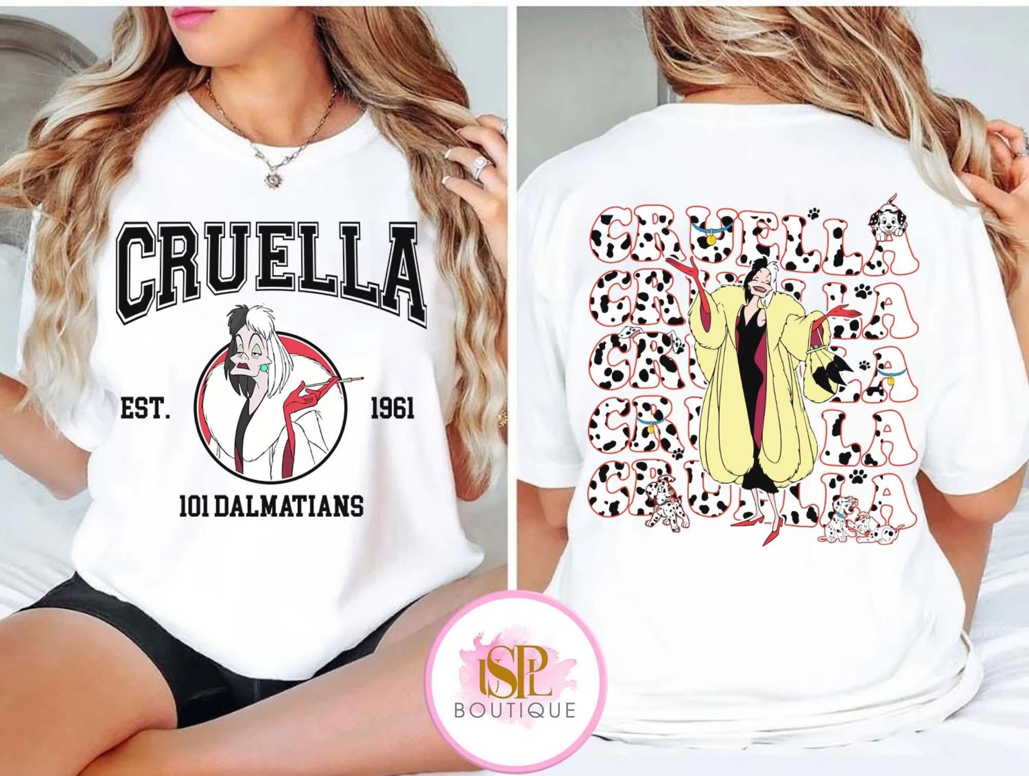 Twosided   Villains Cruella Est 1961 Classic TShirt   101 Dalmatians Cruella Portrait Tee Disneyland Family Shirt S
