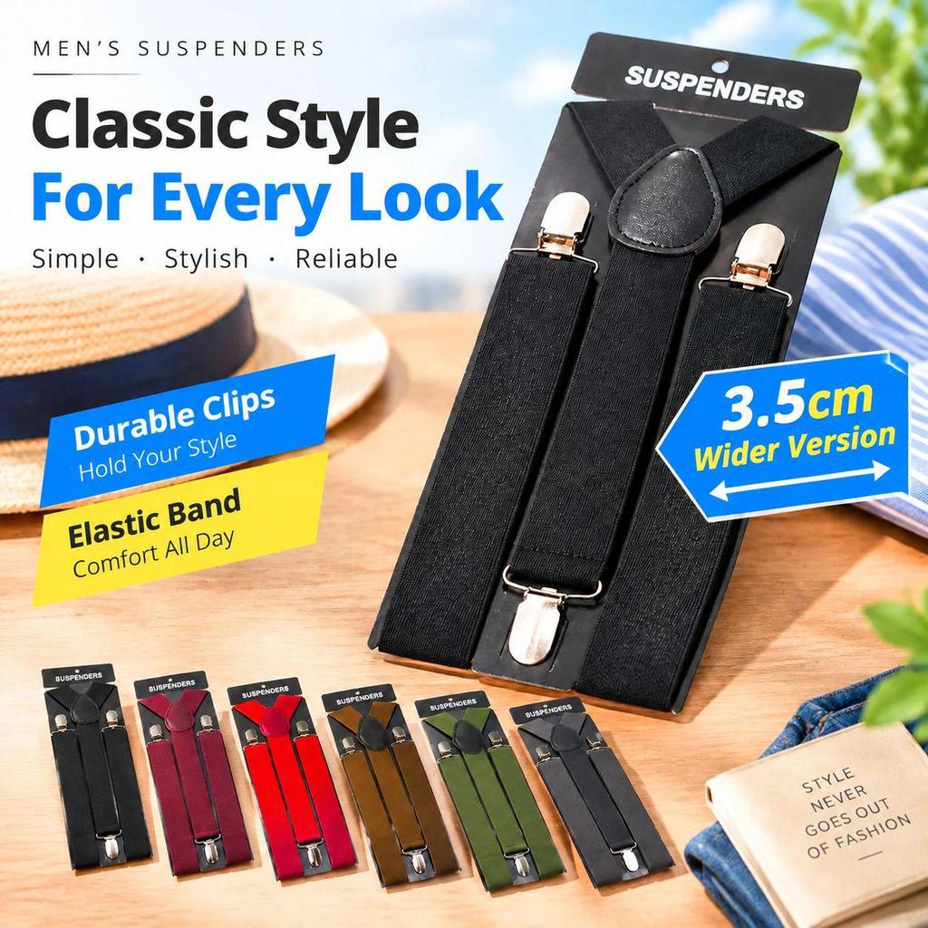 Men’s 3.5cm Elastic Trousers Suspenders with Clips