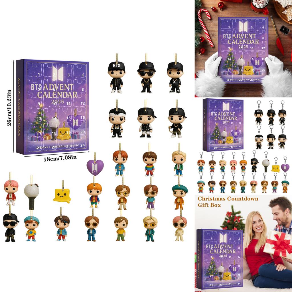 Bts Weihnachts-Adventskalender Mit Acryl-Schlüsselanhänger-Anhängern Für Feiertagsgeschenke