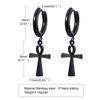 Vnox Ancient Egyptian Ankh Cross Earrings for Men, Stainless Steel Geometric Hoop Huggie Jewelry Gifts, Faith Ankh Stud Earring