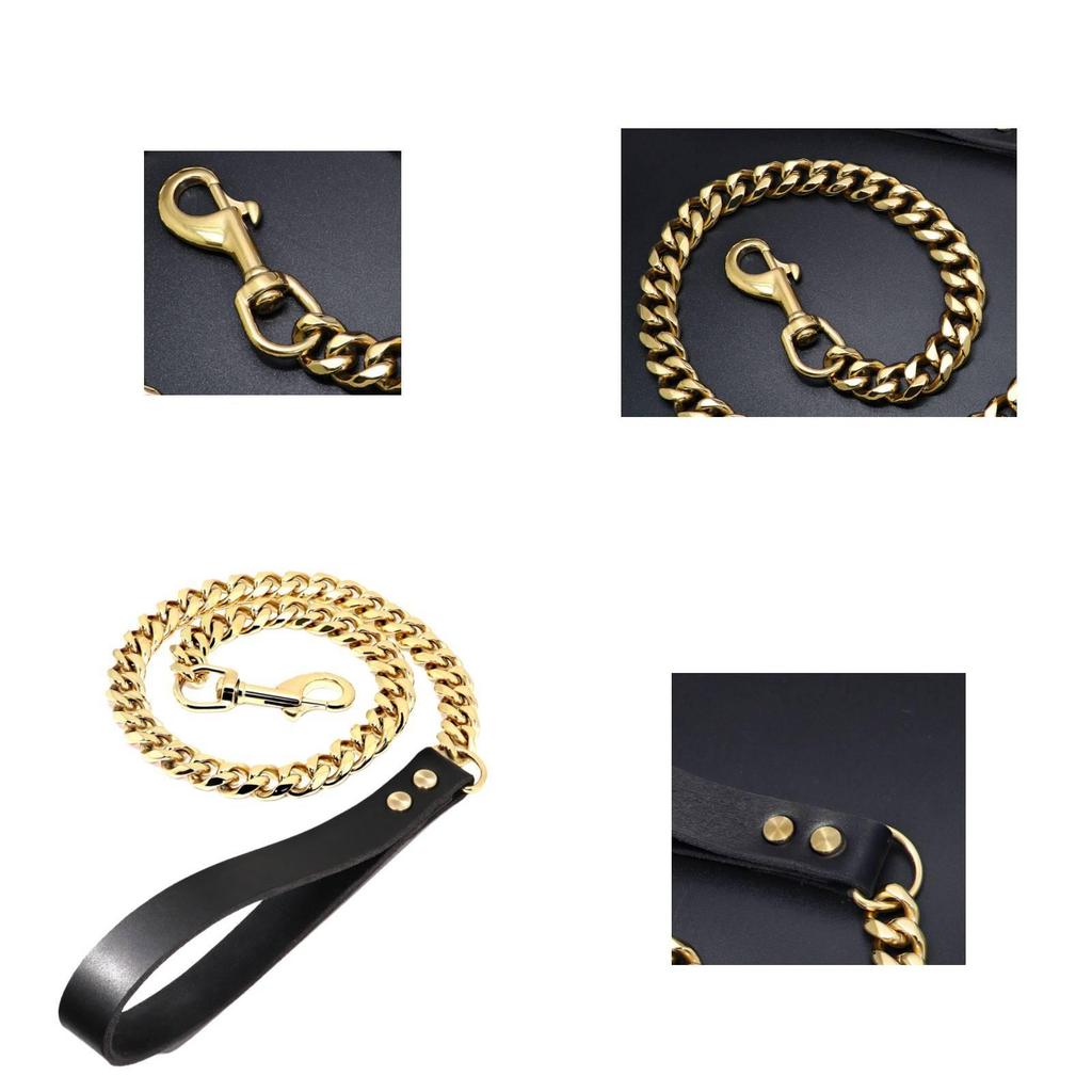 Premium 19mm Sechsseitig Polierter Edelstahl Gold Hundeleine Halsband Für Große Hunde