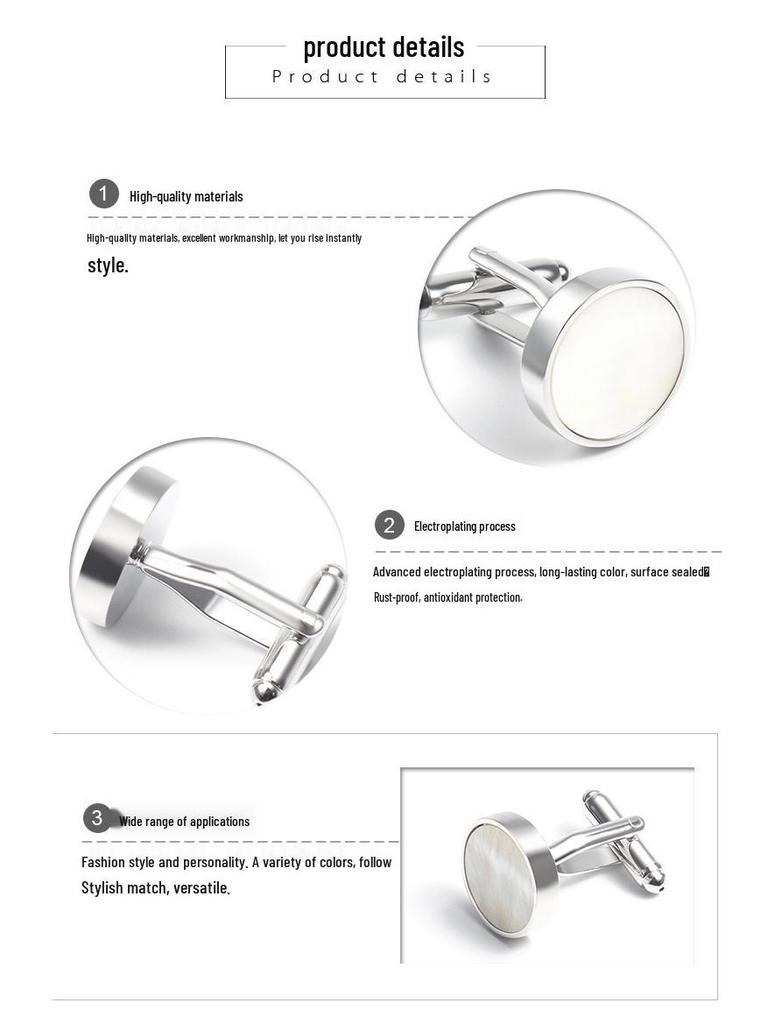 New Haute Couture Colorful Shell & White Shell Men's French Metal Cufflinks