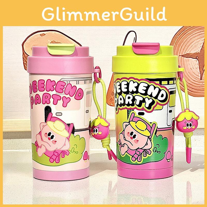 Cartoon Graffiti Insulated Bottle For Women And Kids With Leakproof Lid And Carrying Strap