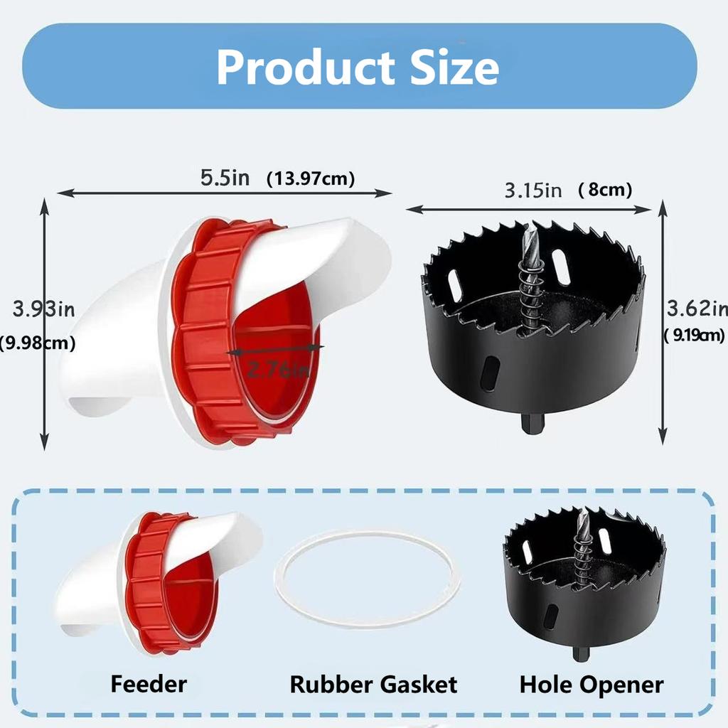 Comederos para pollos sin desperdicio, Comedero automático para aves de corral DIY con 1 sierra de corona, Kit de alimentación por gravedad para cubos, barriles, contenedores, comederos