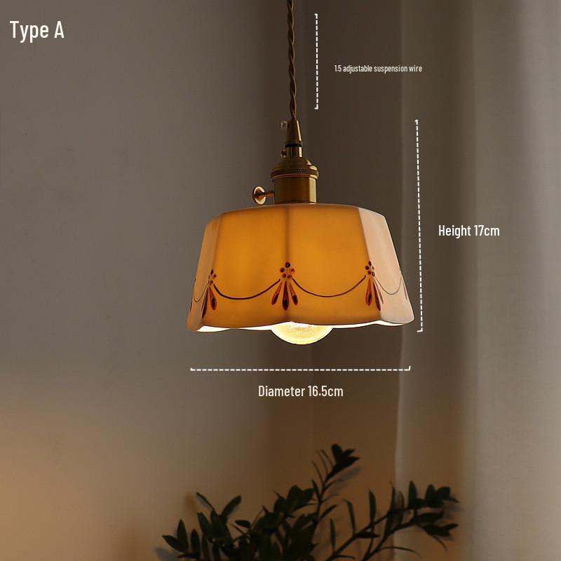 Retro Japanese Brass Glazed Ceramic Pendant Light for Bedroom, Dining, Bar, or Bay Window