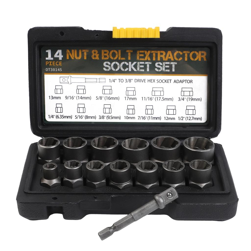 14Pcs Nut & Bolt Grip Extractor Socket Set 1/4''-3/8'' Hex Adapter Extraction Socket Set Bolt & Nut Remover Removing Bolts Nuts