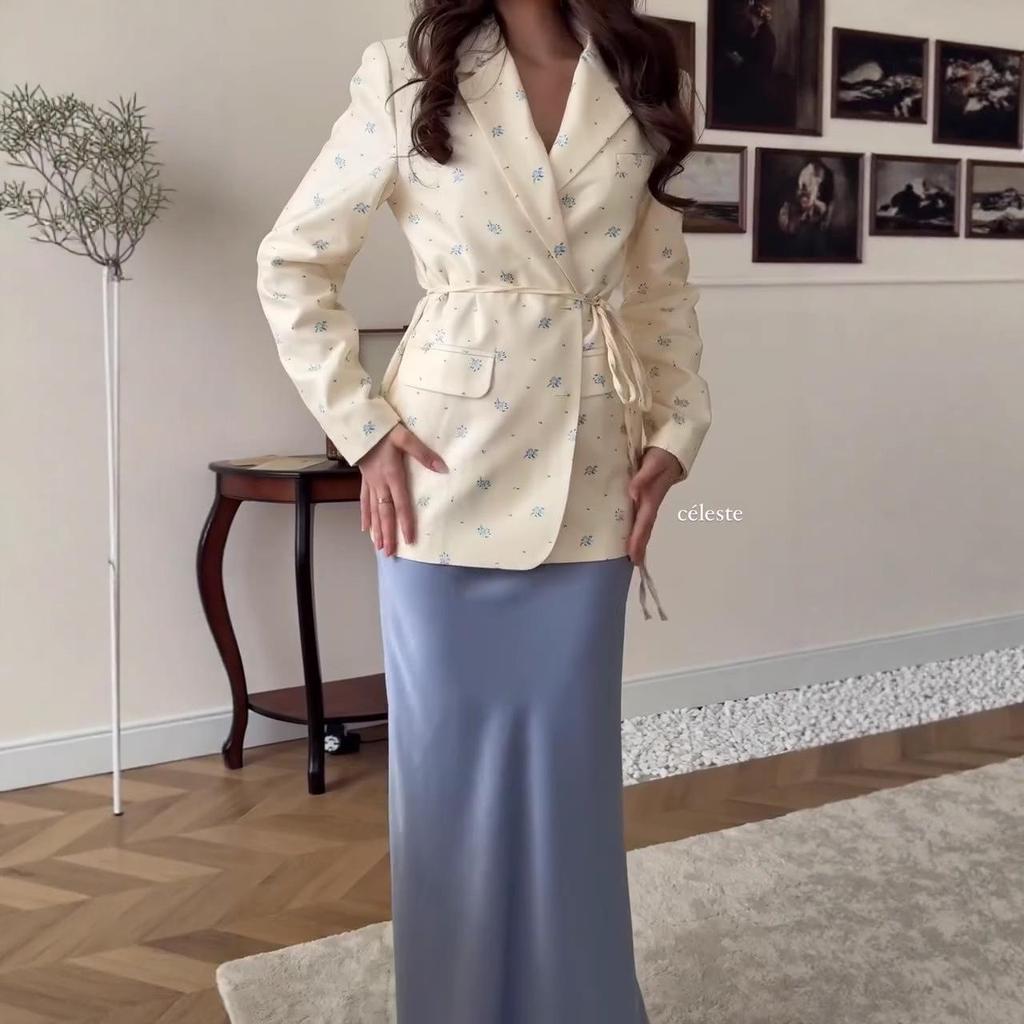 2025 Autumn Women's Tie Print Slimming Suit Jacket - European and American Style