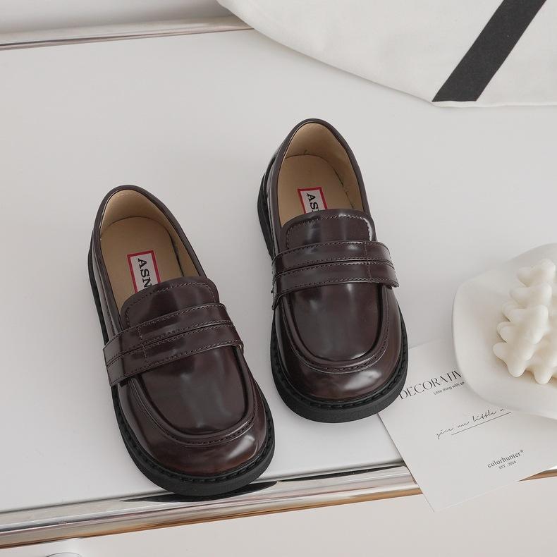 

ins Детские лоферы [Academy Loaf] Осень Новые Мальчики и Девочки Ретро Липучка Низкий Верх Кожаная Обувь 25