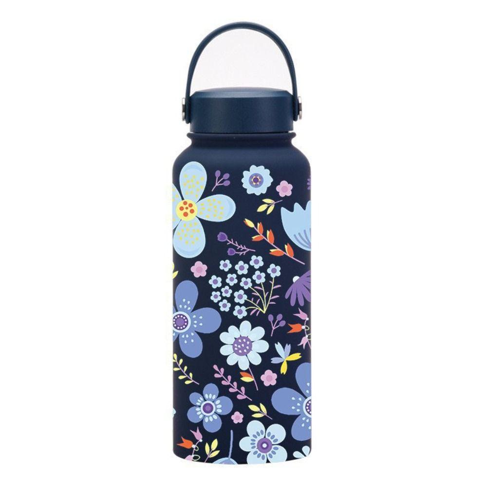 1L Outdoor Insulated Mug Creative Floral Insulated Bottle Drinkware Thermal Water Bottle  Household