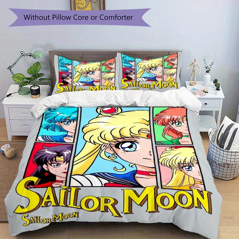 3pcs Sailor Moon Printed Quilt Set - Soft and Comfortable Quilt Cover for Bedroom, Guest Room and Dormitory Decorative Bedding Set 1 Duvet Cover + 2 P