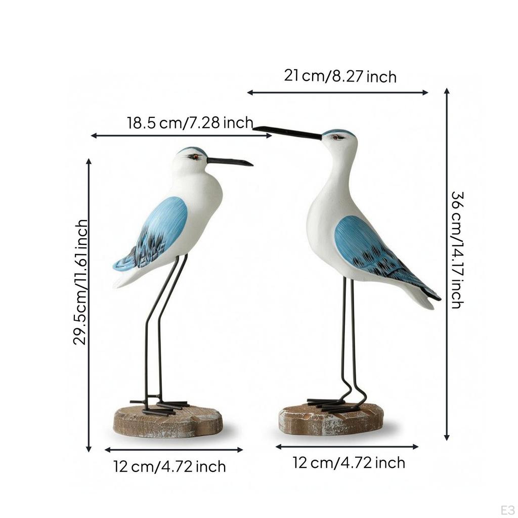 2 Pieces Bird Figurine Tabletop Sculpture with Pedestal Sculptural Statue for Shelf, Cabinet,
