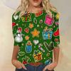 Women's Fashion Casual Round Neck Three-quarter Sleeve Christmas Print T-shirt Top