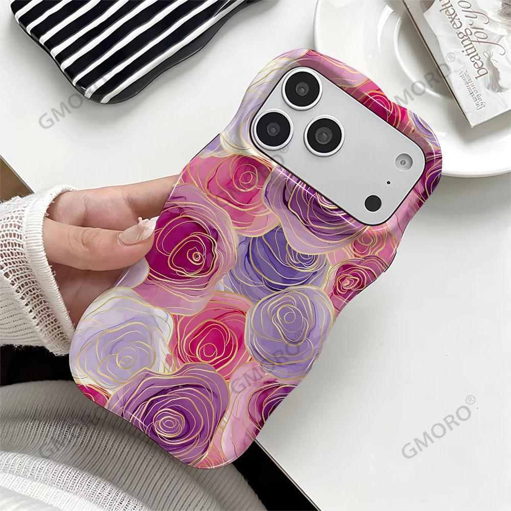 Romantic Pink and Purple Gilt Rose Is Suitable for Apple 17pm All-inclusive Film Case 16 Wavy Edge Mobile Phone Case.