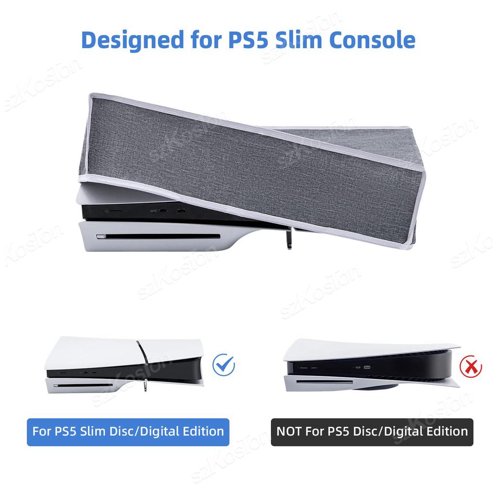 Für PS5 Slim Spielekonsole Oxford-Stoff Kratzschutz Horizontale Staubschutzhülle Silikon-Staubstopfen für PS5 Slim Zubehör