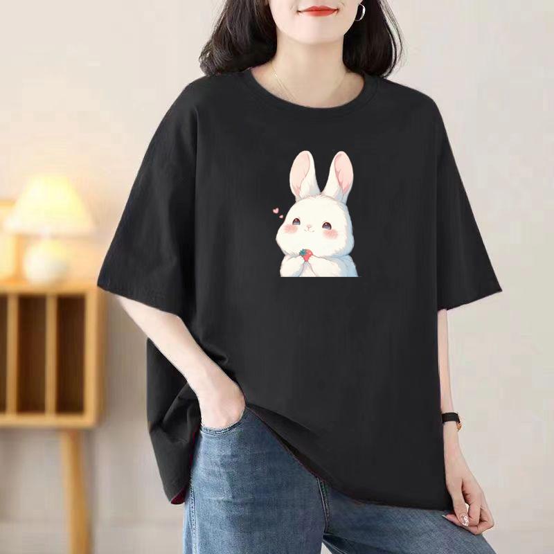 Loose Cotton Short-sleeved T-shirt Ladies Summer New Blouse Women Round Neck