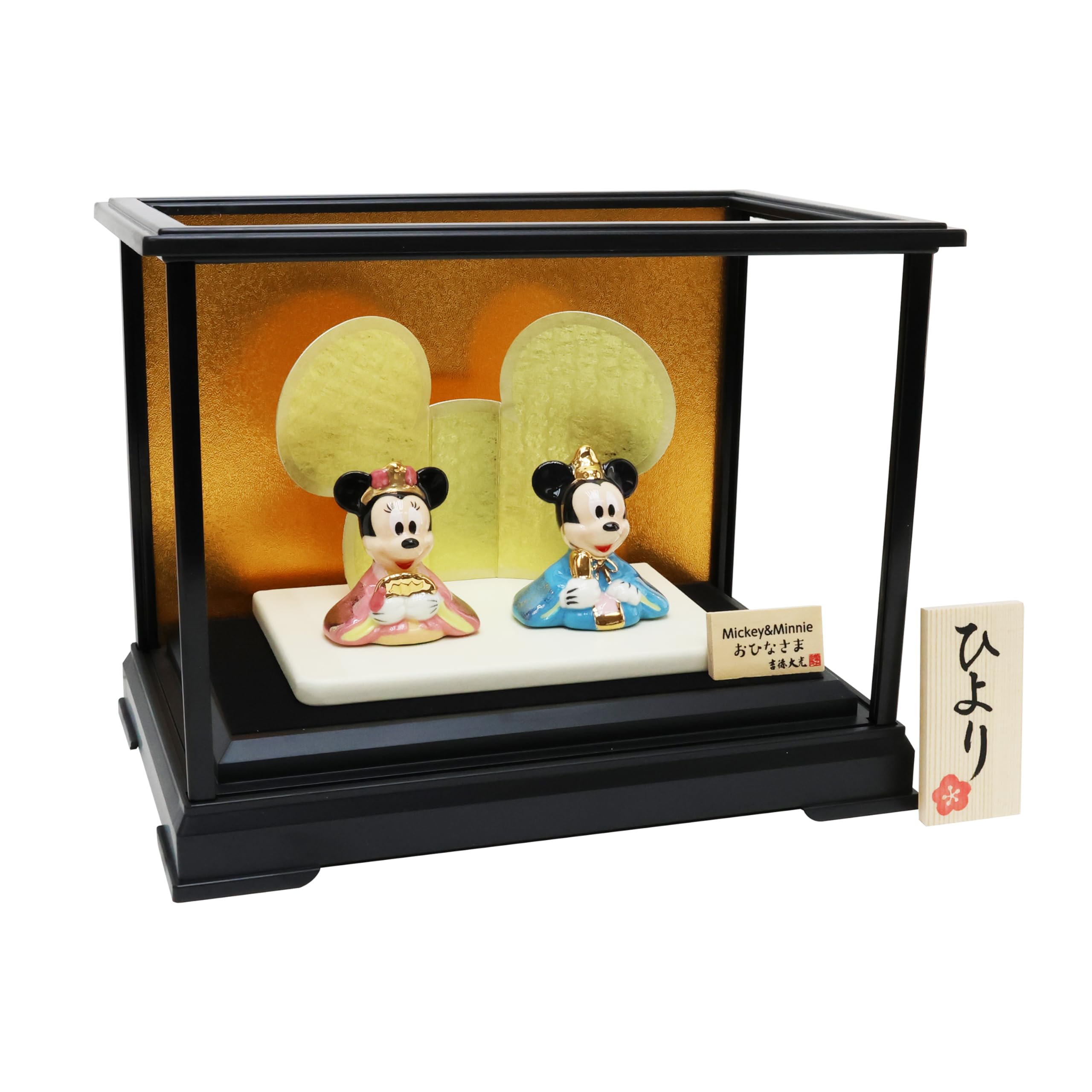 Osaka Choseido Disney Hina Compact with Nameplate and Wooden Tag Ceramic Mini Disney Hina Doll Glass Display Doll, Mini, (Sent Separately). (Medium,