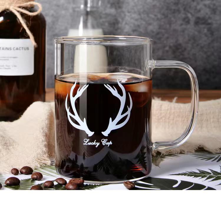 Cană din sticlă transparentă în stil nordic, ceașcă cu apă, ceașcă cu lapte