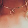 Vintage Female Collarbone Chain, Alloy Handmade Sequin Neck Chain Horn Crescent Moon Pendant Necklace