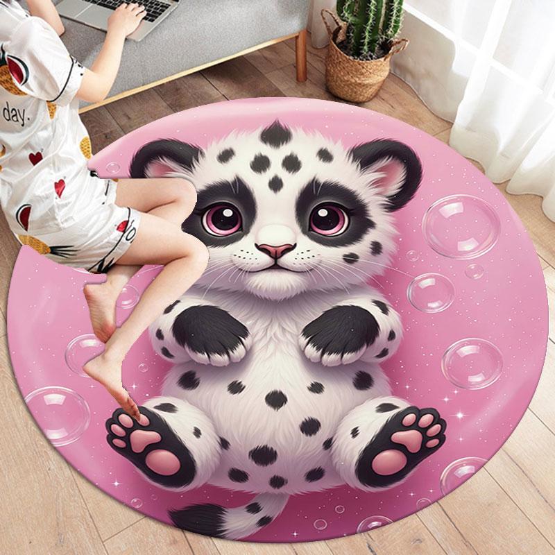 Black White Animals Round Area Rug,Carpet Rug for Living Room Bedroom Sofa Playroom Decor,Non-slip Floor Mat