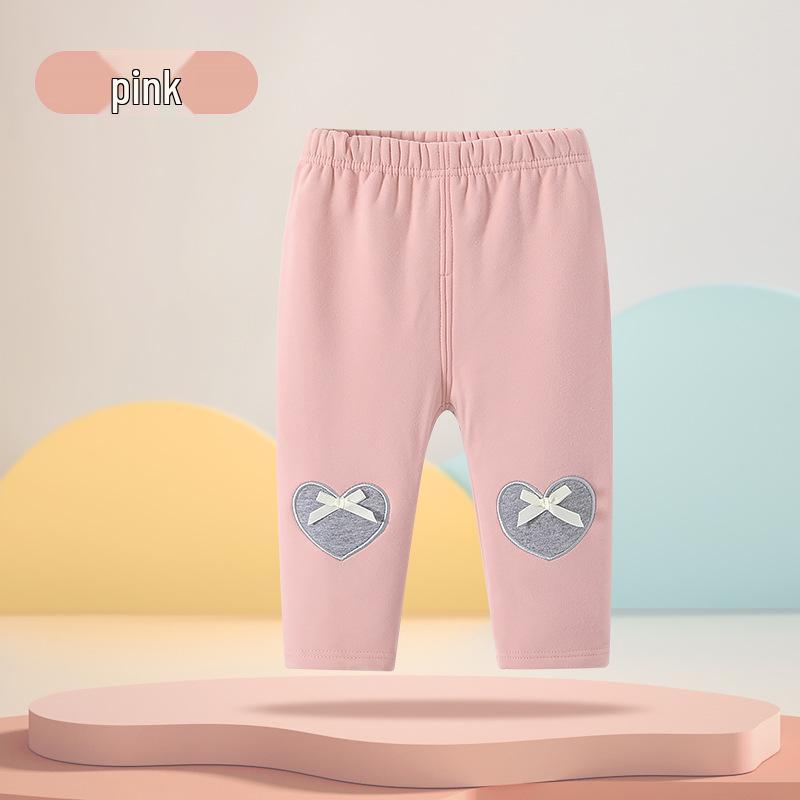 

Леггинсы для девочек с флисовой подкладкой и дизайном в виде сердечек на осень/зиму 2025 года для малышей 0-3 лет - Длинные брюки с открытой ластовицей 80 (Height 73-80 cm)