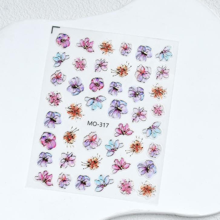 

3 шт. голографические фиолетовые цветы наклейки для ногтей металлический цветущий цветочный градиент дизайн клейкая наклейка DIY Charm элегантный маникюр фольга