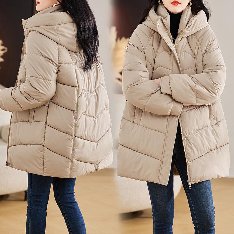 Women's Mid-Length Korean Style Thickened Winter Cotton Jacket - Loose Fit, Plus Size, Fashionable Coat