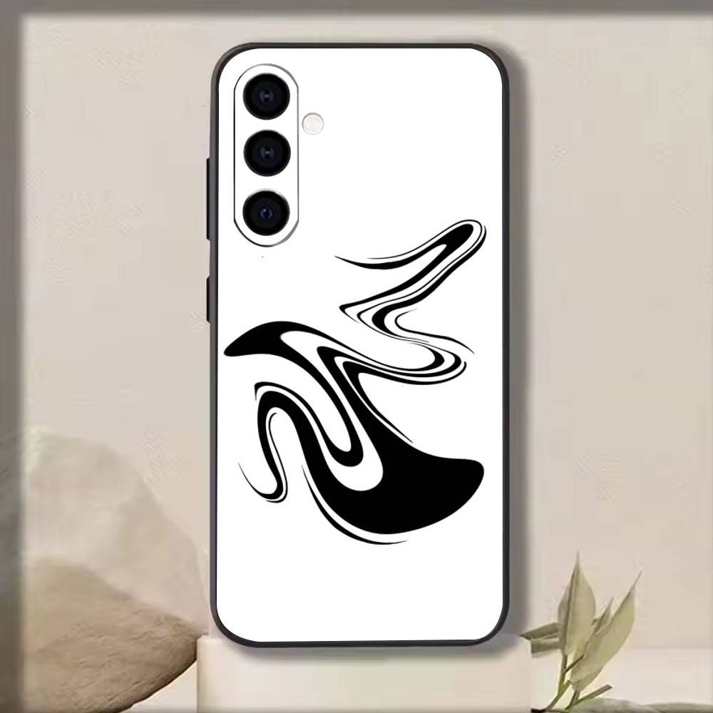 Abstract Wavy Line Art Design   Phone Case Black Silicone Soft For Samsung Galaxy A73,A72,A71,A70,A53,A52,A51