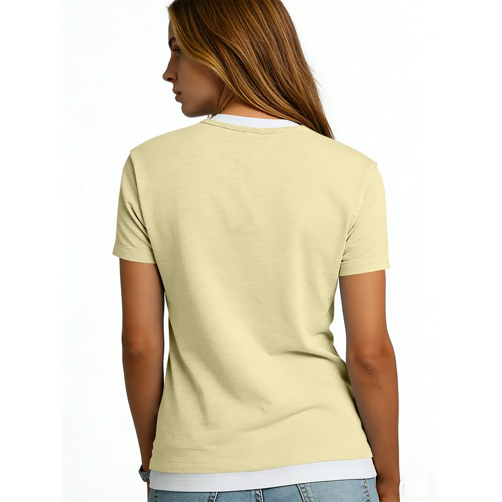 Women's Casual Color V,neck Short,sleeved T,shirt With Decorative Buttons.