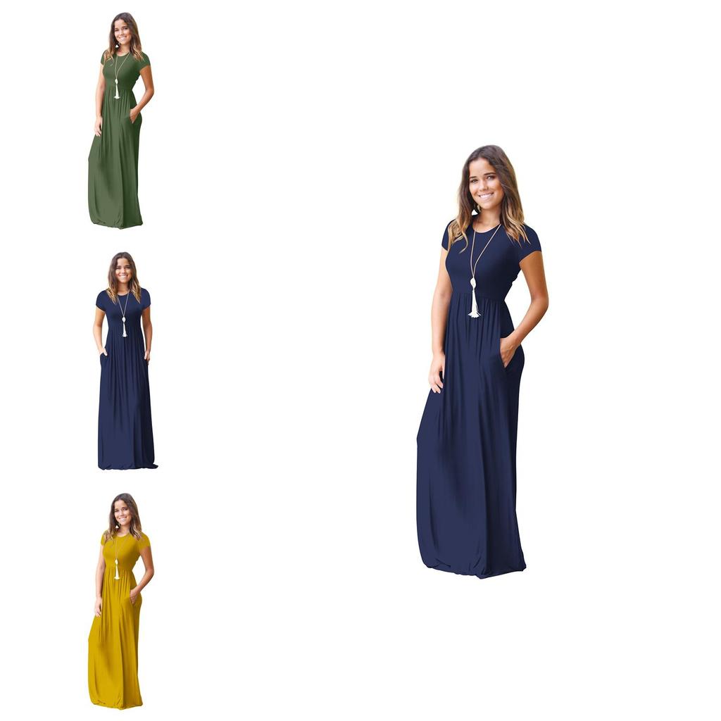 Elegant Women Boho Short Sleeve Solid Evening Party Maxi Dress Plus Size Delight