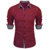 Fashionable Men's Spring Autumn Men's Plaid Color Matching Slim Casual Shirt Long Sleeved Shirt