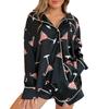 Christmas Pajamas Set Women Candy Cane Print Single Breasted Long Sleeve Shirt Top with Shorts Sleepwear Loungewear