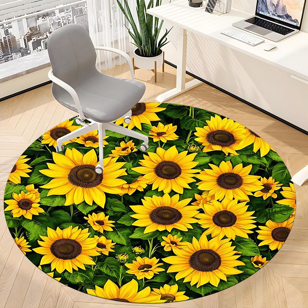 1pc Sunflower Field Office Round Area Rug, Under Office Chairs Bedroom Living Room Home Decor, Room Deco