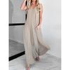 Women's  Solid Color Loose V-neck Spaghetti Strap Irregular A-line Maxi Dress Summer Casual Long Dress for Leisure