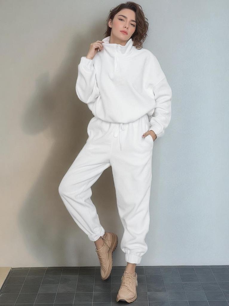 2025 Autumn/Winter Women's Fashion Loose Zipper Stand Collar Hoodie & Casual Two-Piece Set
