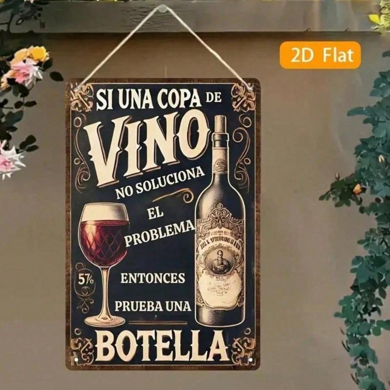 VINVANA Retro Metal Wall Art Decor, Spanish Quote Sign with Wine Bottle Design for Home Kitchen Bar, Restaurant Cafe Flat Iron 2