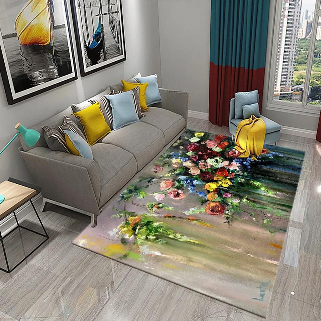 Colorful Oil Painting Flower Carpet Bathroom Kitchen Anti-Slip Carpet Door Mat Doormat Outdoor Living Room Bedroom Floor Mat Rug