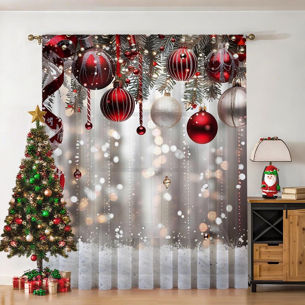 Holiday Christmas Themed Printed Curtain Digitally Polyester Suitable Living Room Bedroom Kitchen Decoration Single Panel Made Of With Rod Pocket