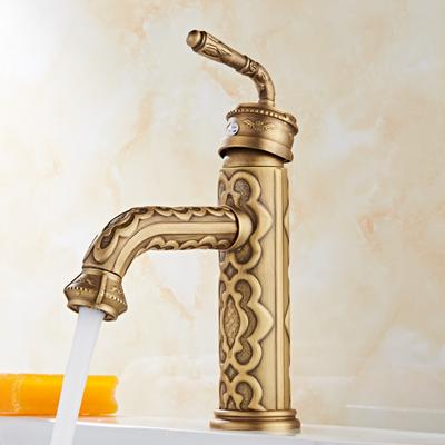 Basin Faucets Solid Brass Vintage Antique Bathroom Faucet Single Handle 360 Degree Swivel Spout Hot Cold Water Basin Mixer Tap