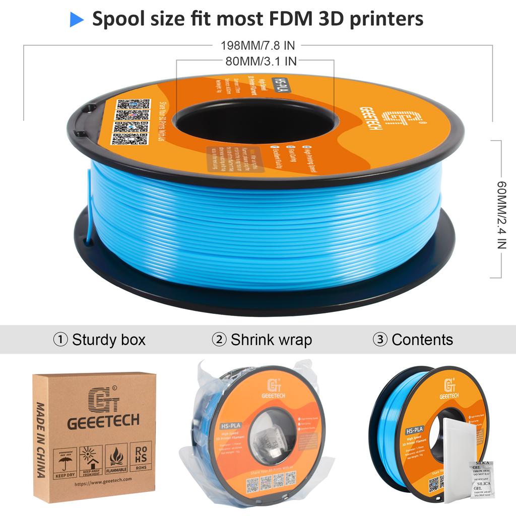 GEEETECH 1kg 1 spool 1.75mm High-Speed PLA Filament, Fast Curing,HS-PLA High-Speed 3D Printing Filament,Better Liquidity