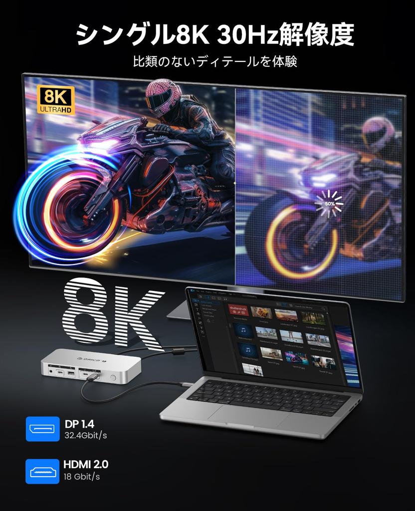 ORICO Thunderbolt 4 Docking for Mac Mini and with Single 4K 85W 1Gbps and Audio Compatible with Mac and TB4 12-in-1 Station, 40Gbps, M4, 8K/Dual