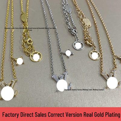 18K Enamel Necklace with Full Diamond Inlaid Letter Design - Light Luxury Clavicle Chain