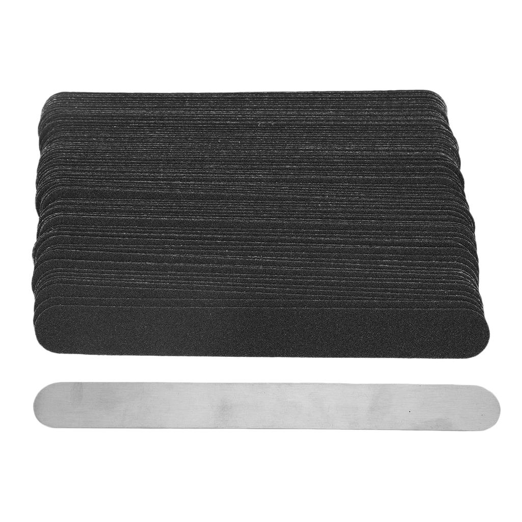 100 Pcs Replacement Nail File Strip Kit with Reusable Stainless Steel Nail File Base Plate
