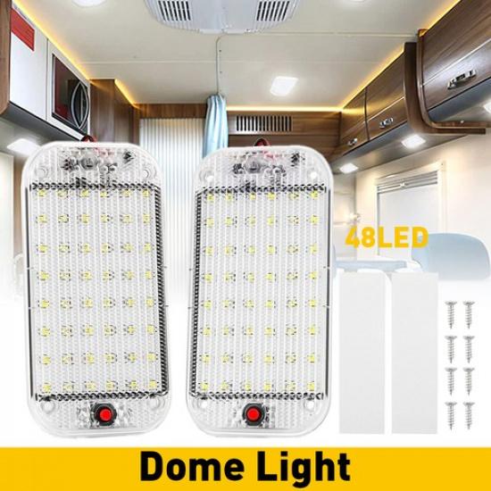 2x Interior 12V Car 48-LED Roof Dome Light Ceiling Lamp RV Camper Trailer Truck