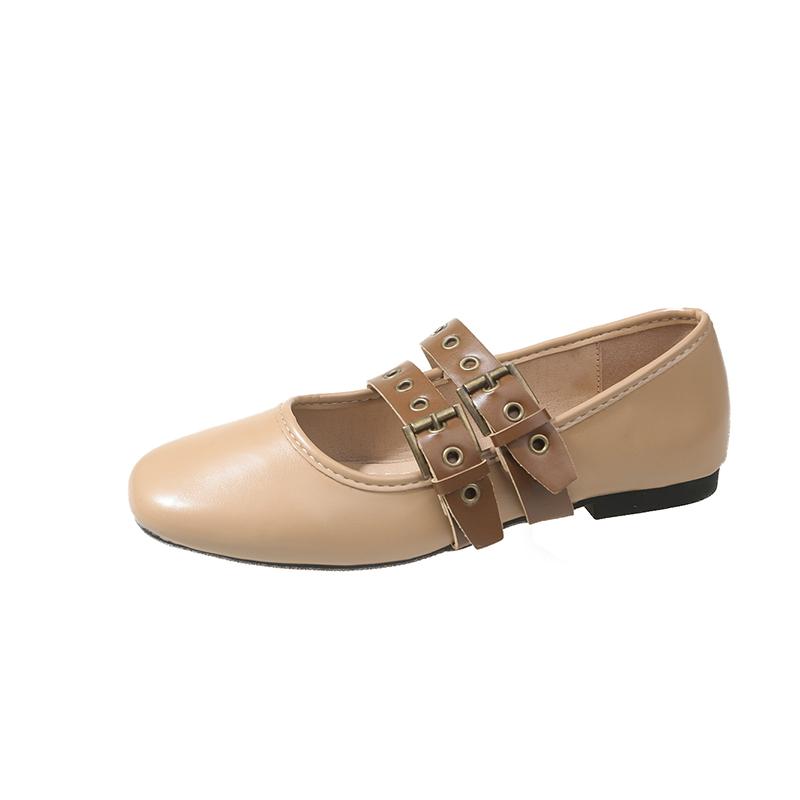 Fashion Shoes Woman 2024 Round Toe Shallow Mouth Casual Female Sneakers Autumn Flats New Square Fall Retro Summer Dress PU Mary Janes La