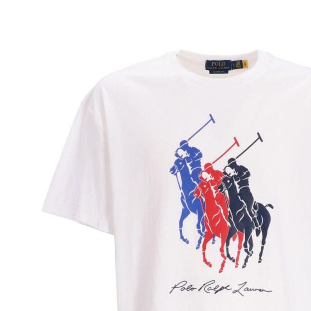 Polo Ralph Lauren SS23 Tričko s krátkým rukávem a kulatým výstřihem s potiskem Rytíř na koni Pánské vršky Bílá 710909588-002