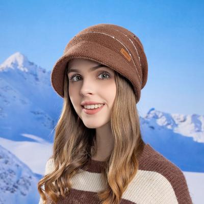 Herbst und Winter Vielseitige Mode Großer Kopf Ohrenschutz Strickwollmütze mit Futter Warme Kälteabweisende Beanie