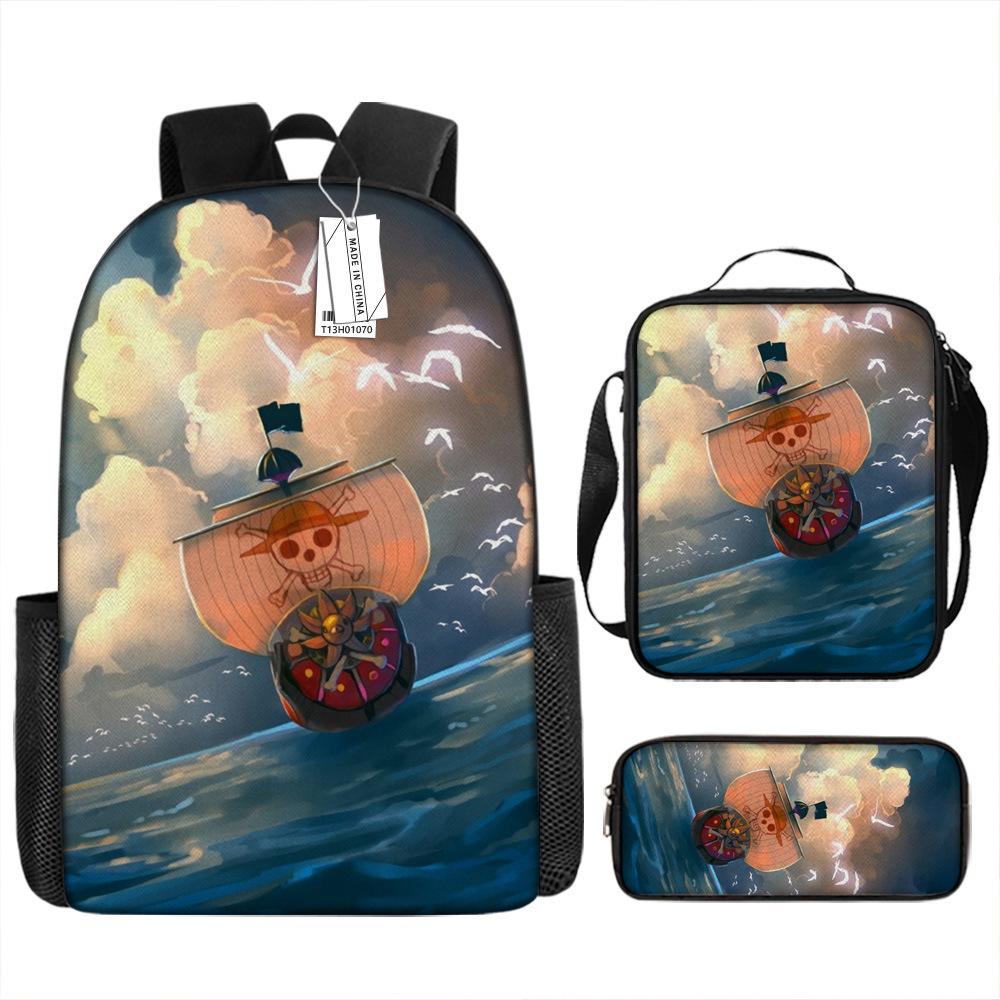 Animation Peripheral Student School Bag ONE PIECE Cartoon School Bag Girls and Boys Three-piece Set Backpack Satchel