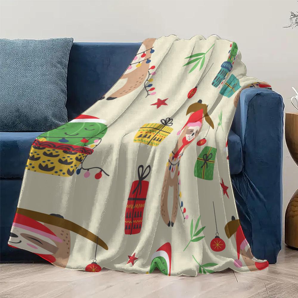 Cute Dog Christmas Throw Blanket Cozy Flannel Pet Holiday Festive Reversible Warm Soft Bedspread Couch Cover Gift Home Decor
