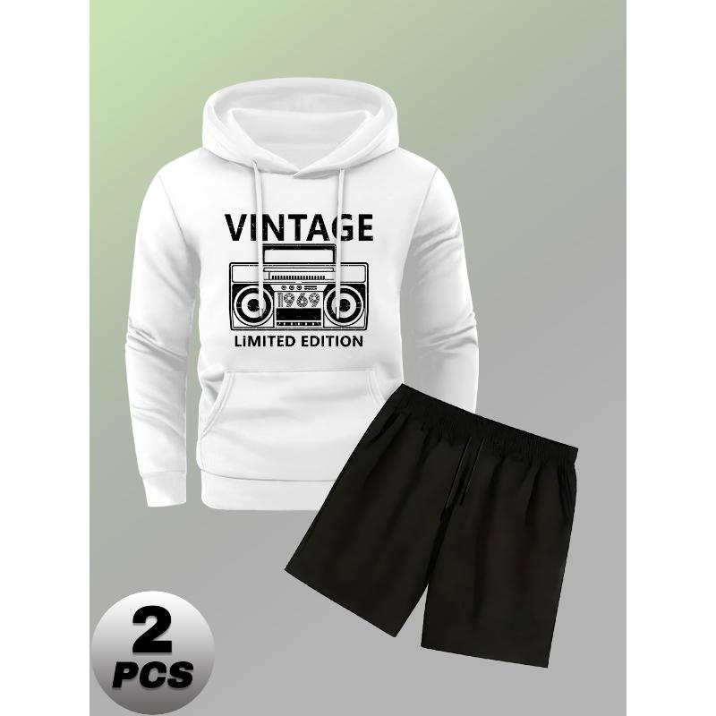

Men s Hooded Polyester Sweatshirt and Shorts 2 Piece Tracksuit Wrinkle Resistant Easy Care XXL білий